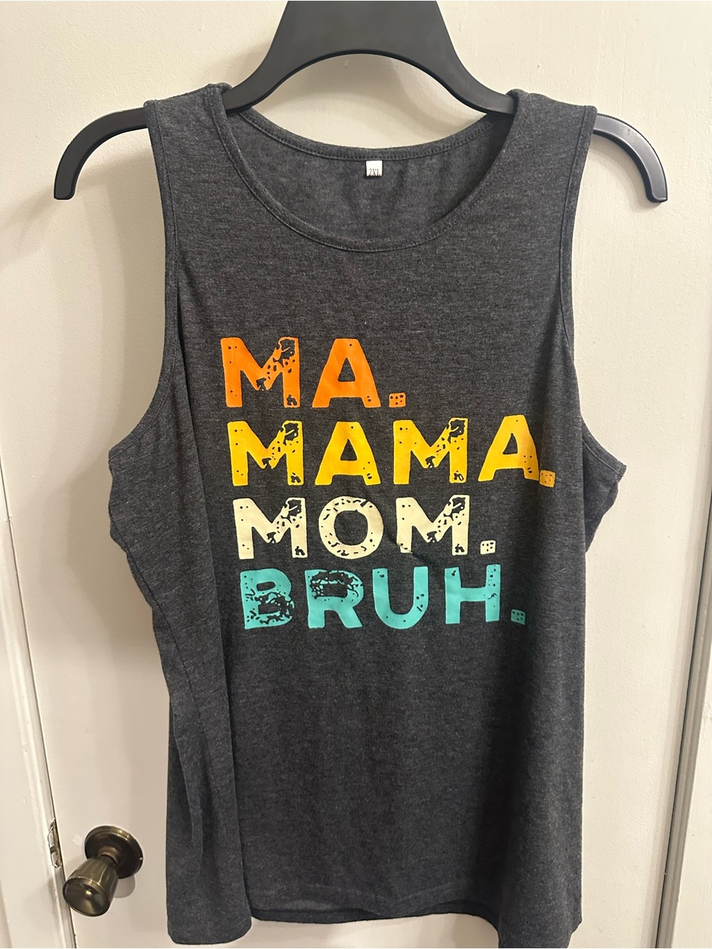 Woman Graphic Tank Top - Dark Gray with Multicolor Lettering